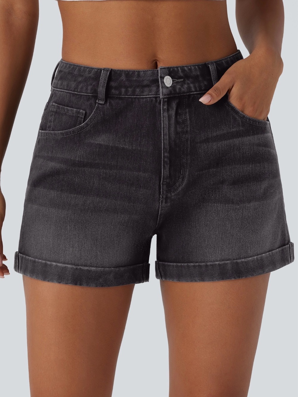 Halara Black Rolled-Hem Denim Shorts